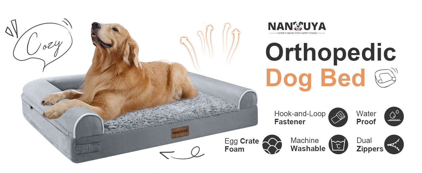 Orthopedic Memory Foam Dog Bed with Bolster