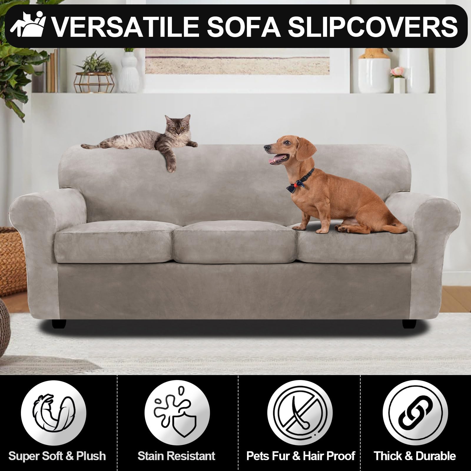 Stretch Velvet Sofa Cover Pet & Scratch Proof