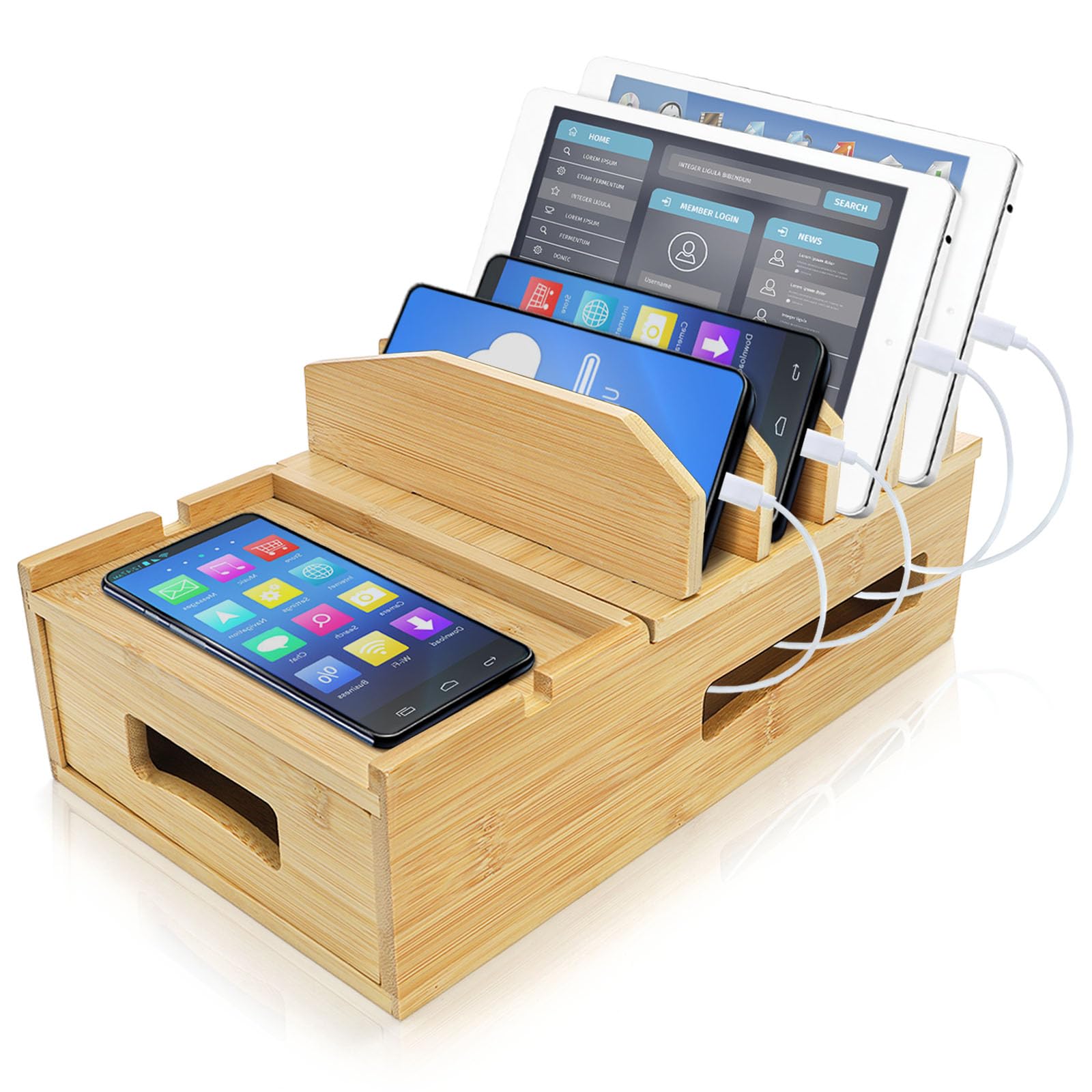 Bamboo Bedside Organizer with Phone Charging Slots