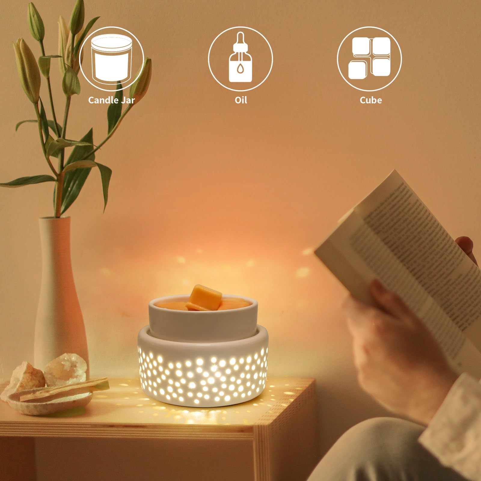 Ceramic Electric Wax Melt Warmer with LED Night Light