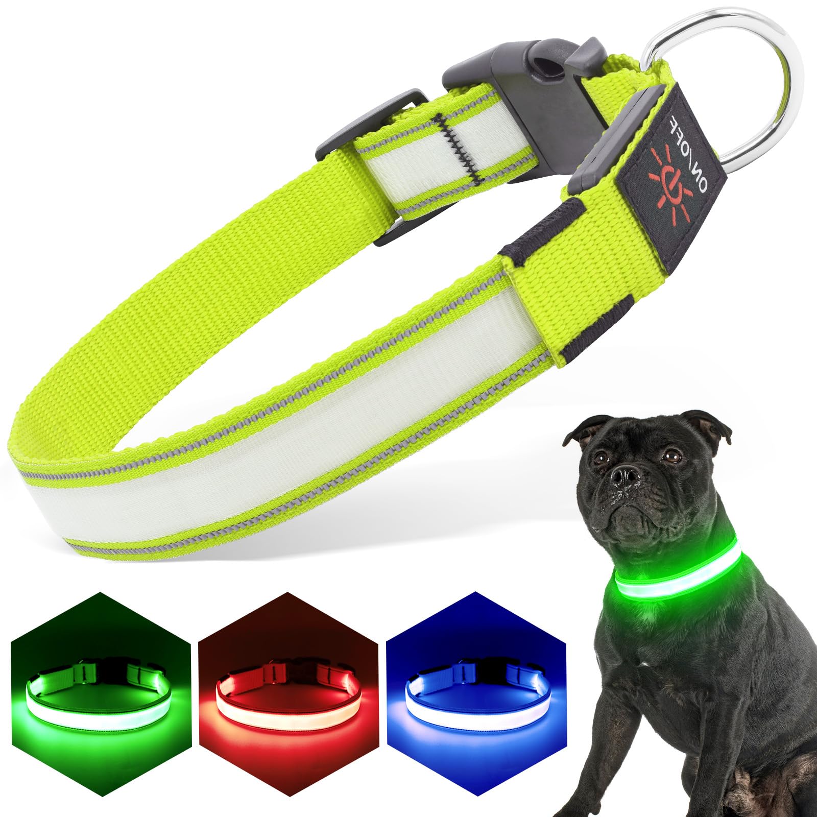LED Rechargeable Safety Dog Collar Light-Up Night Walking