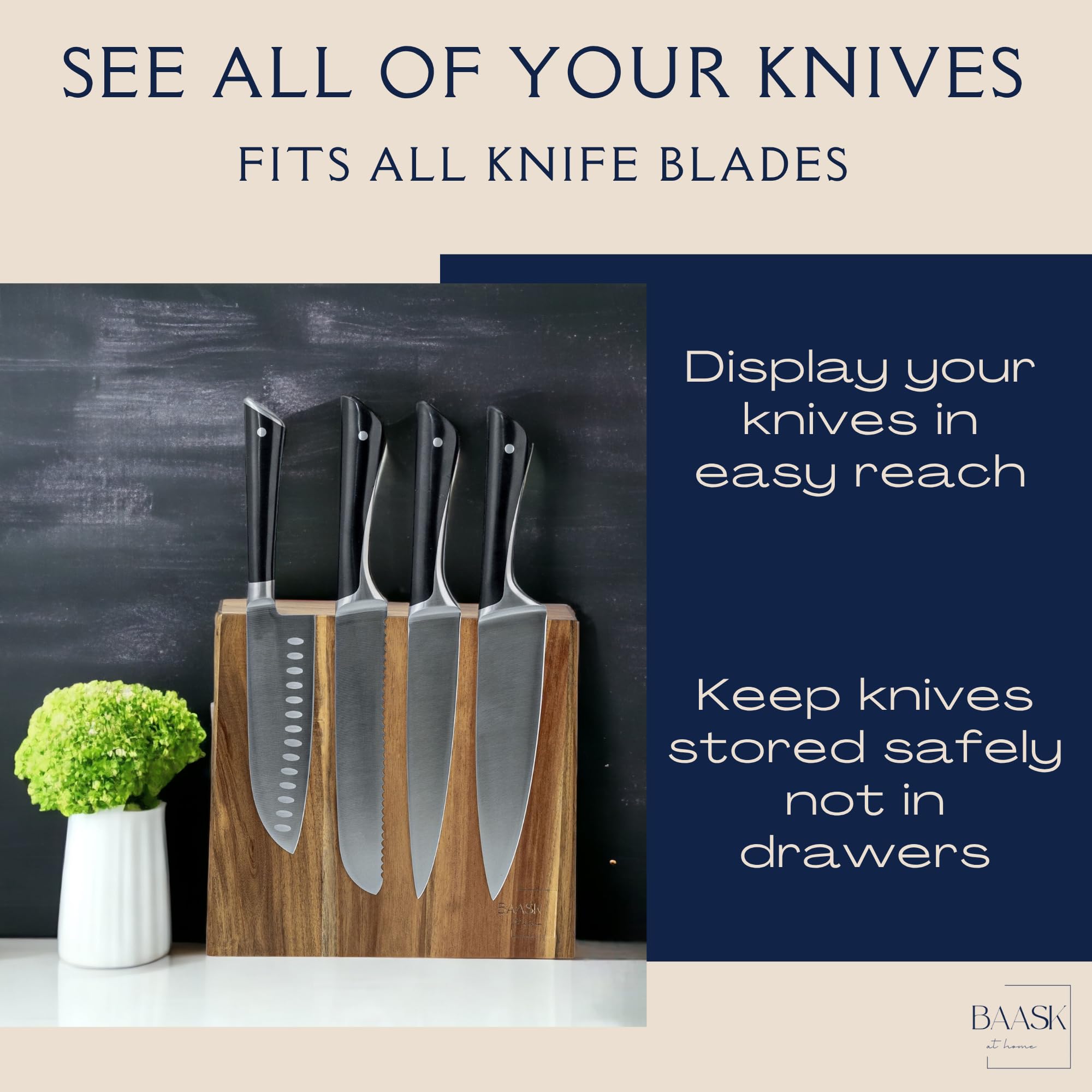 Magnetic Knife Block Modern Wood & Steel