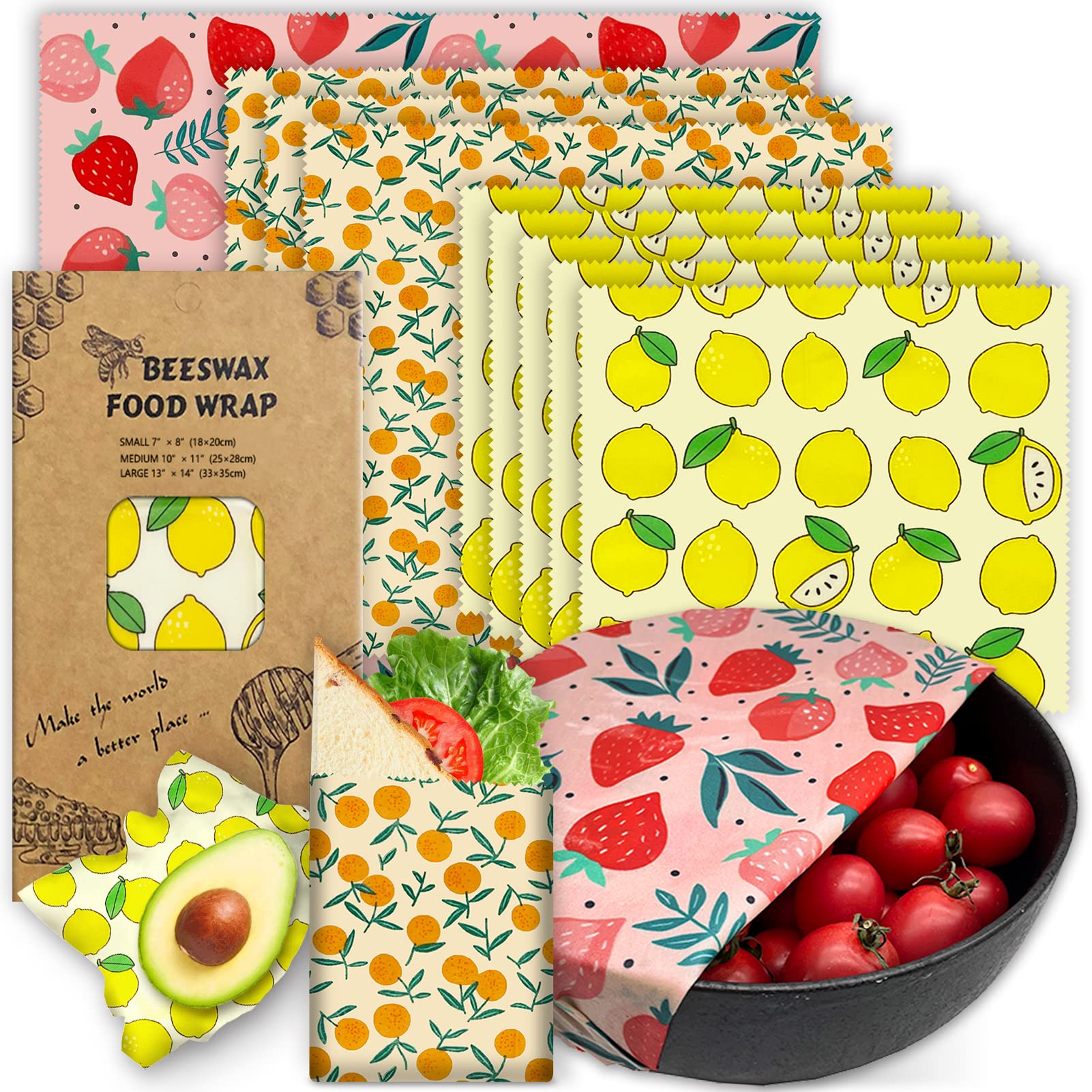Reusable Beeswax Food Wraps 5-Pack Assorted