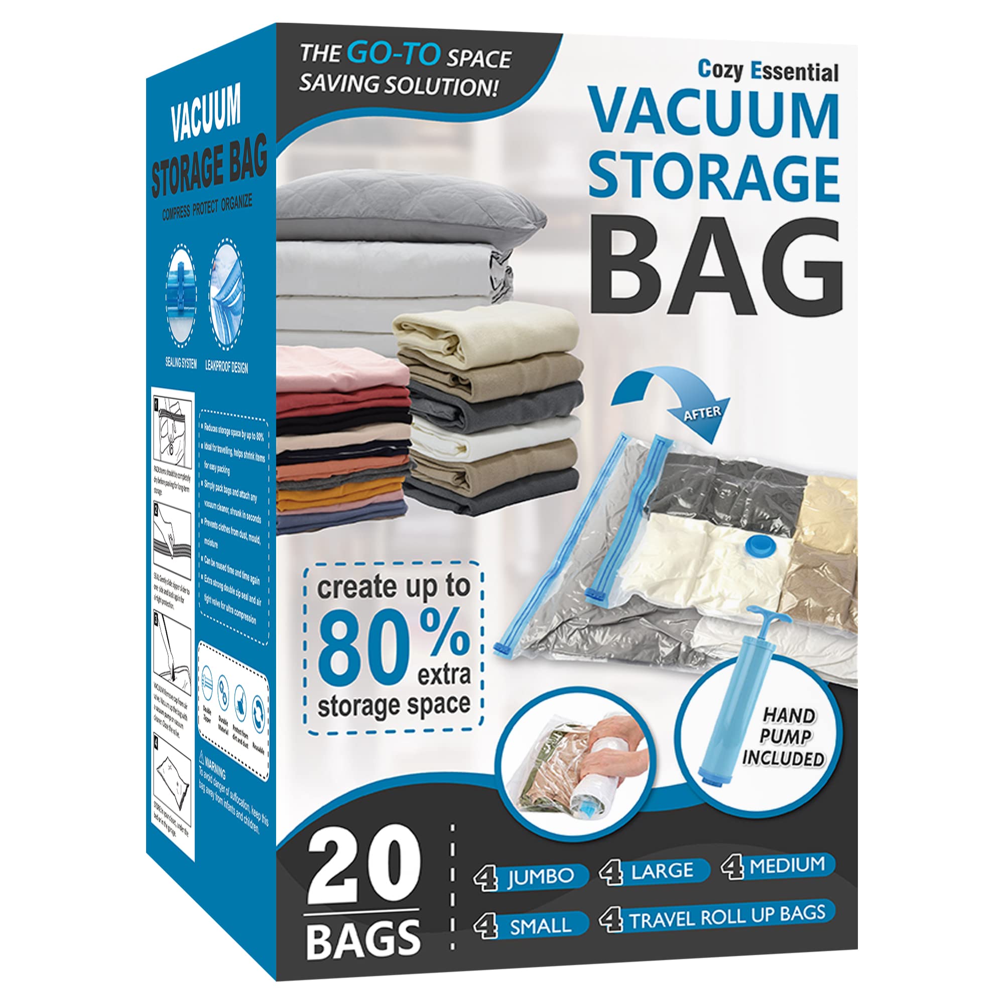 Vacuum Storage Bags for Duvets & Clothes 8-Pack