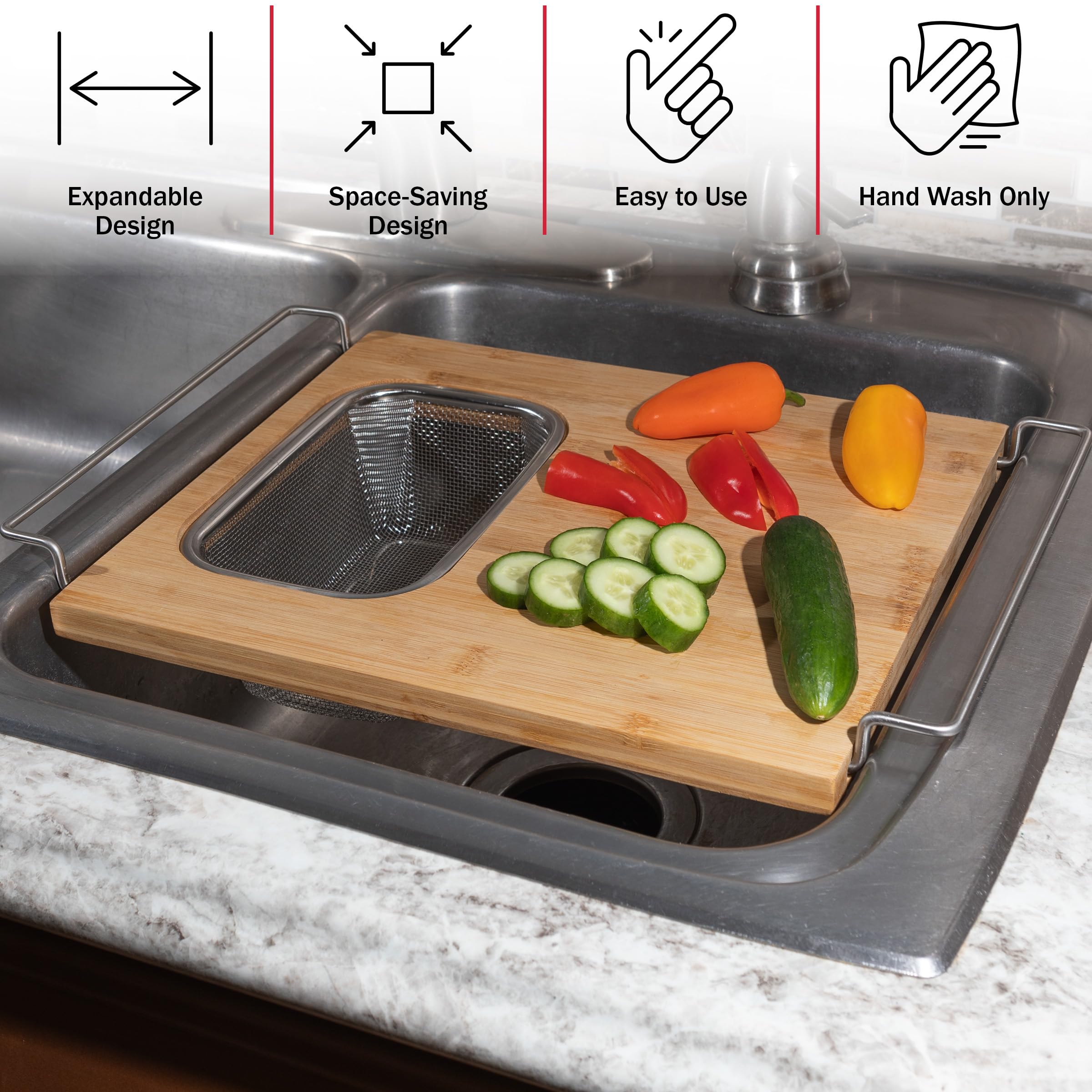 Over-Sink Cutting Board with Built-In Colander