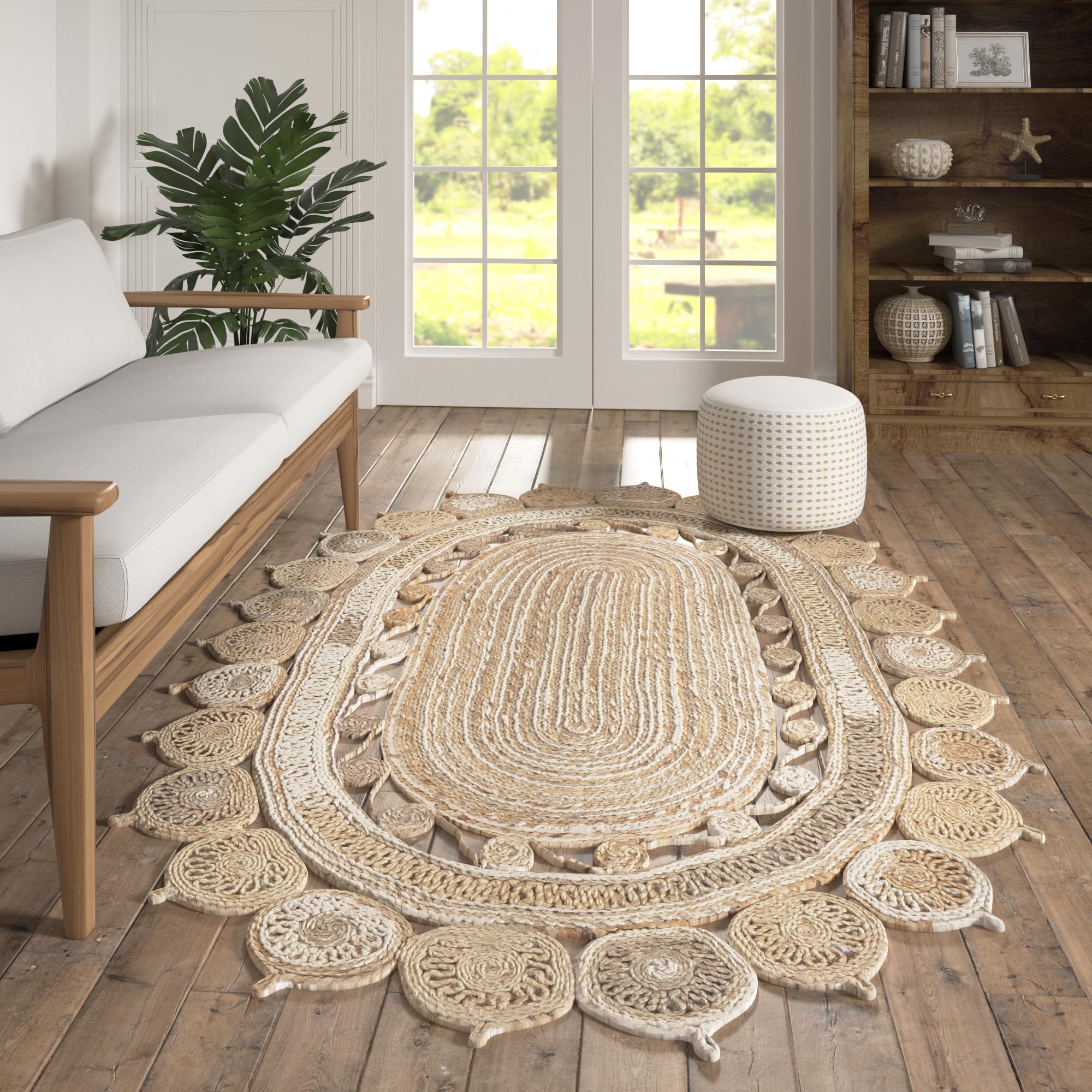 Boho Braided Jute Area Rug Natural Weave