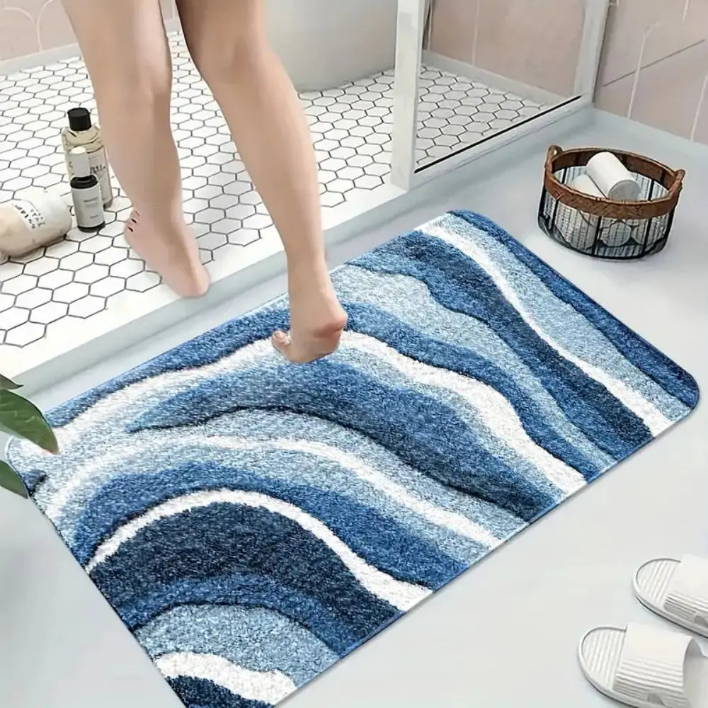 VIKAMA Blue Wave Floor Mat - Bathroom Non-slip Mat, Living Room, Bedroom, Carpet, Home Decoration, Room Decoration