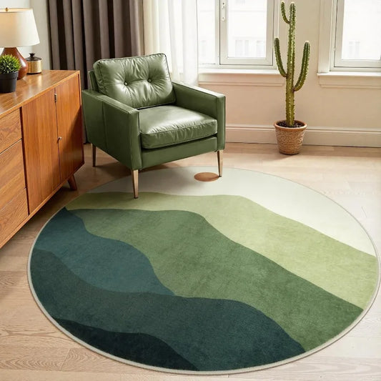 Round Landscape Area Rug — Modern Green Mountain Print