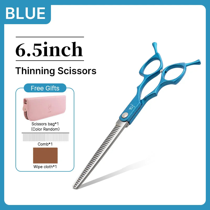 Fenice 6.5 inch Professional Pet Grooming Cutting Curved Thinning Chunker Scissors Shears Set Kit for Groomer Household Use