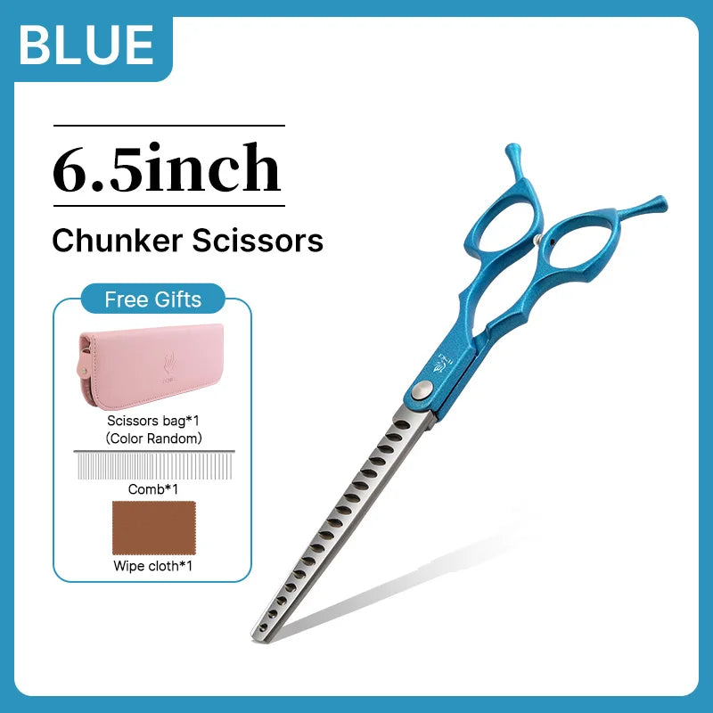Fenice 6.5 inch Professional Pet Grooming Cutting Curved Thinning Chunker Scissors Shears Set Kit for Groomer Household Use