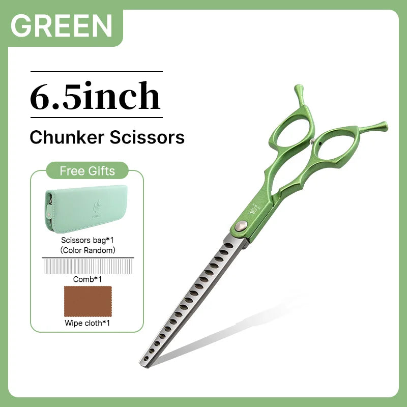Fenice 6.5 inch Professional Pet Grooming Cutting Curved Thinning Chunker Scissors Shears Set Kit for Groomer Household Use