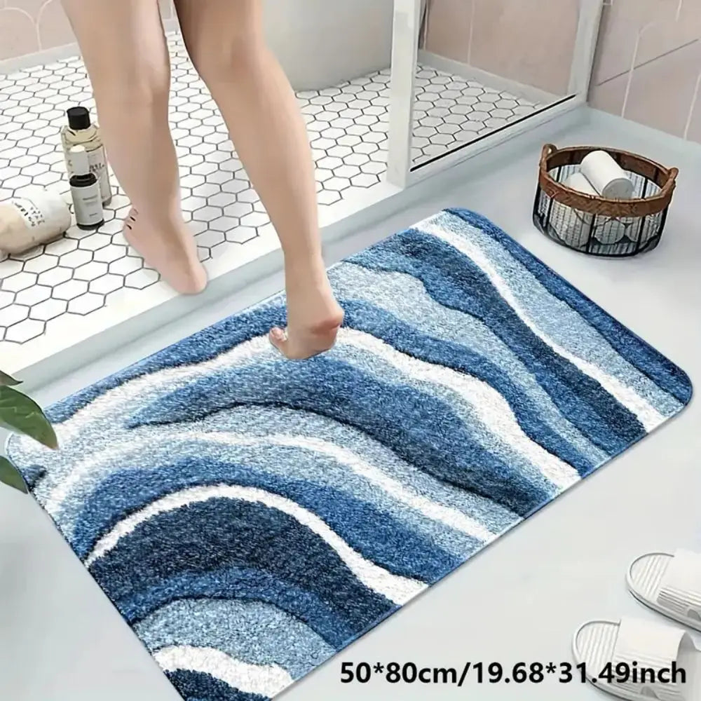 VIKAMA Blue Wave Floor Mat - Bathroom Non-slip Mat, Living Room, Bedroom, Carpet, Home Decoration, Room Decoration