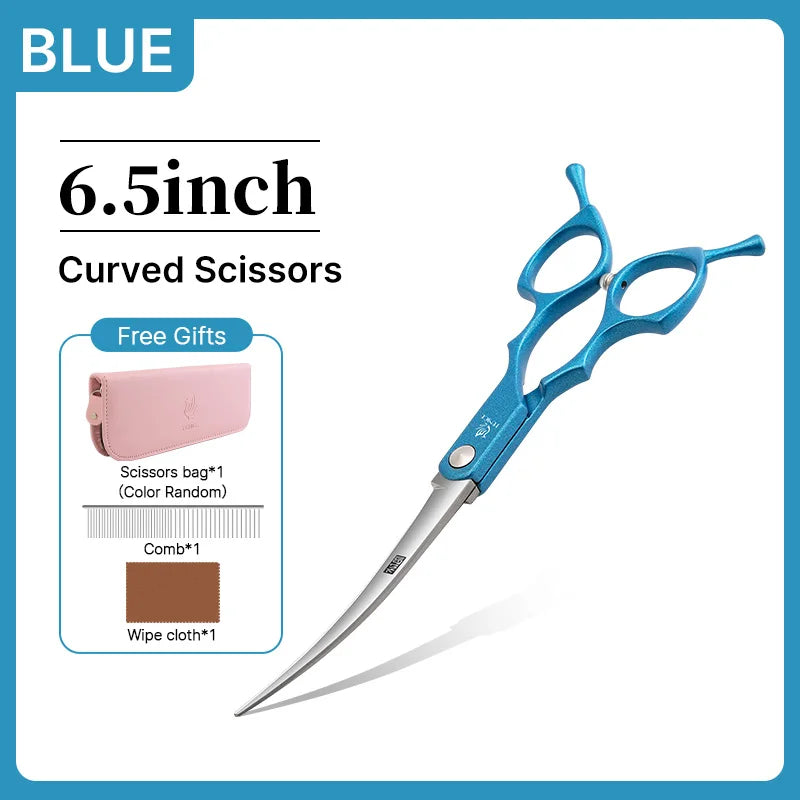 Fenice 6.5 inch Professional Pet Grooming Cutting Curved Thinning Chunker Scissors Shears Set Kit for Groomer Household Use