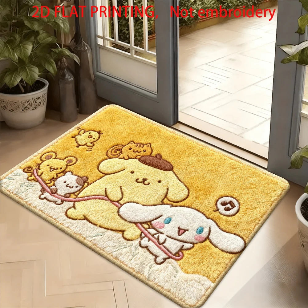 Pompompurin and Cinnamoroll Cute Cartoon Print Non-Slip Absorbent Floor Mat Soft Doormat for Entrance Bathroom Bedroom Home Deco