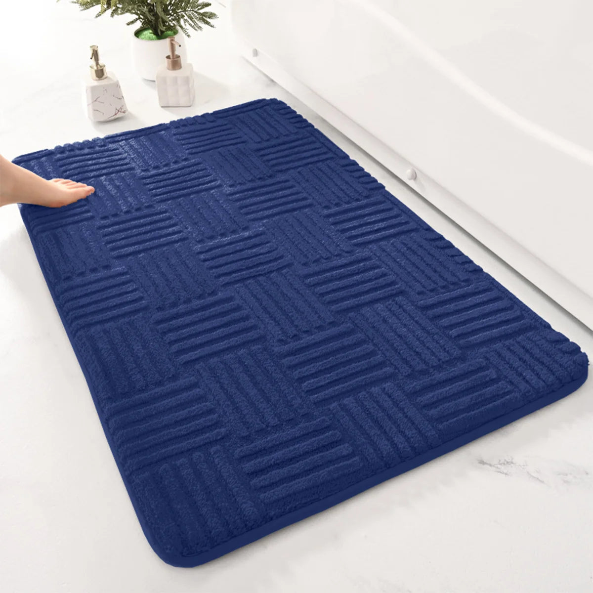 Simple bathroom absorbent floor mat thick striped toilet mat shower room non-slip foot mat dirt-resistant entrance mat