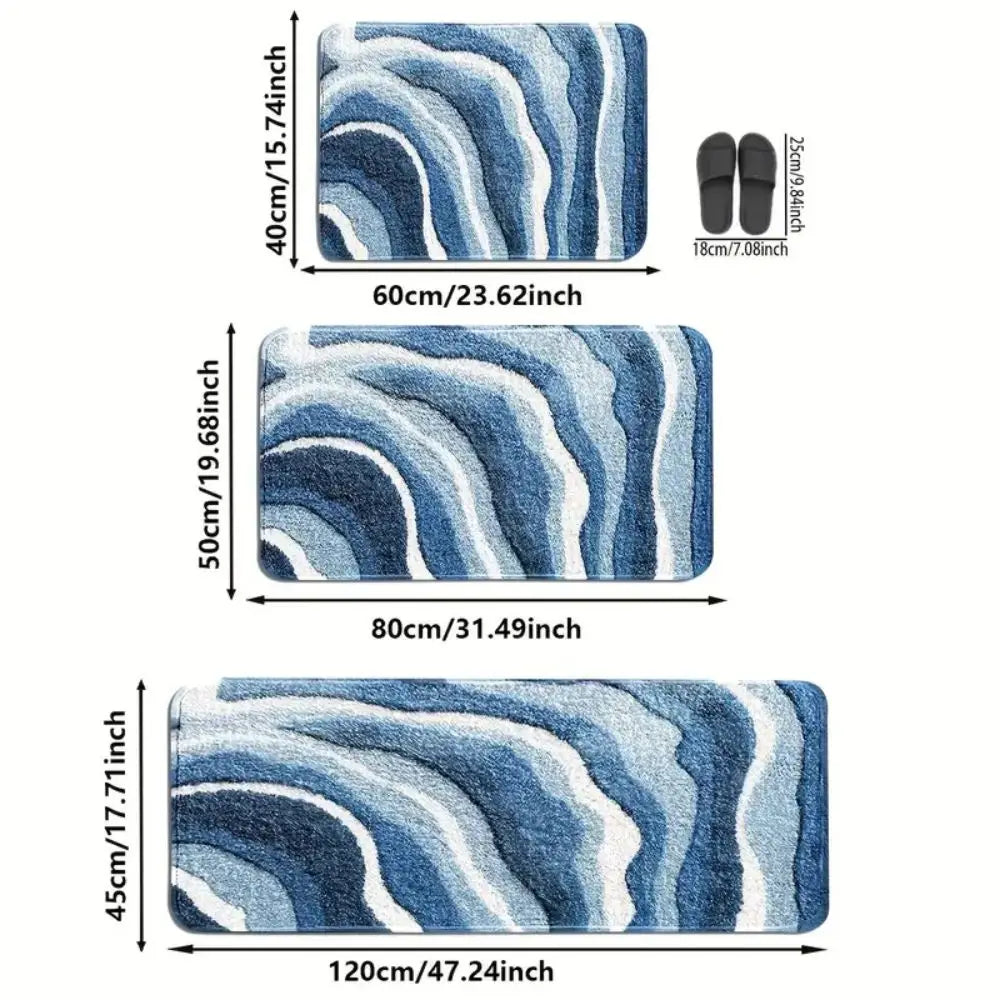 VIKAMA Blue Wave Floor Mat - Bathroom Non-slip Mat, Living Room, Bedroom, Carpet, Home Decoration, Room Decoration