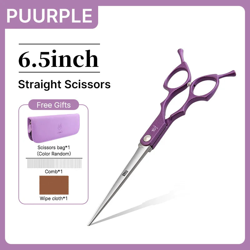 Fenice 6.5 inch Professional Pet Grooming Cutting Curved Thinning Chunker Scissors Shears Set Kit for Groomer Household Use