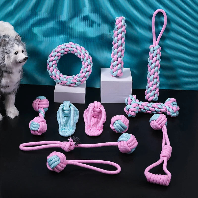 Dog rope toys set cotton knotted