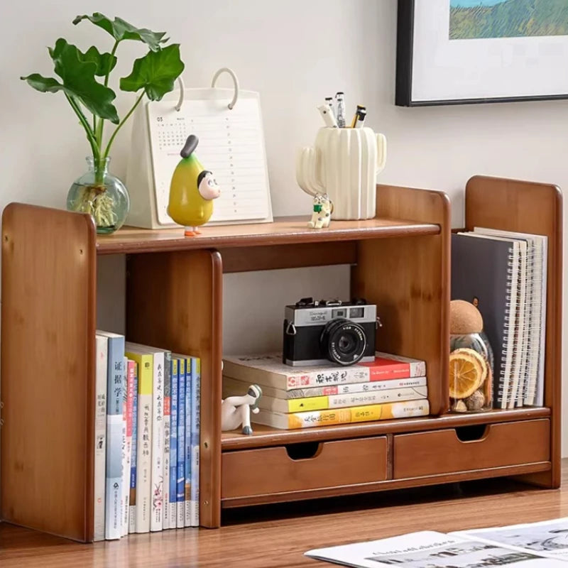 Bamboo expandable bookshelf desk organizer