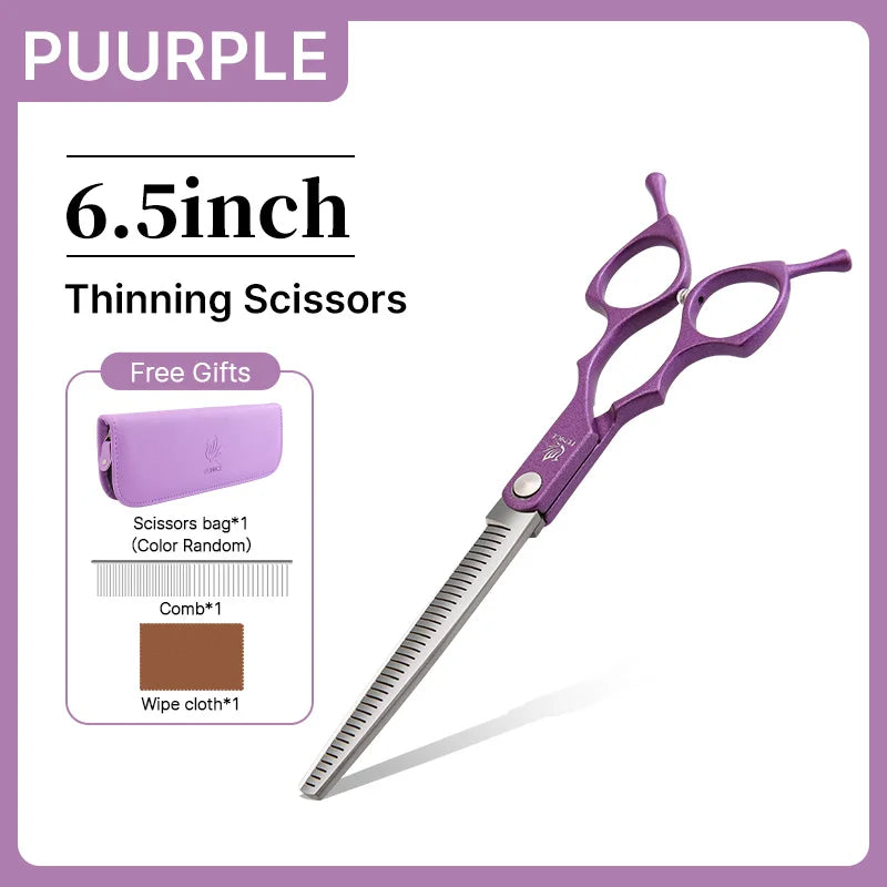Fenice 6.5 inch Professional Pet Grooming Cutting Curved Thinning Chunker Scissors Shears Set Kit for Groomer Household Use
