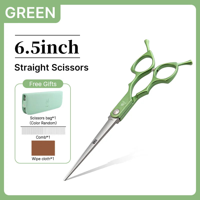 Fenice 6.5 inch Professional Pet Grooming Cutting Curved Thinning Chunker Scissors Shears Set Kit for Groomer Household Use