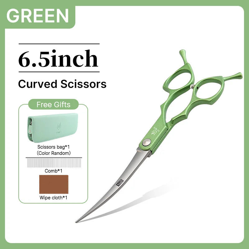 Fenice 6.5 inch Professional Pet Grooming Cutting Curved Thinning Chunker Scissors Shears Set Kit for Groomer Household Use