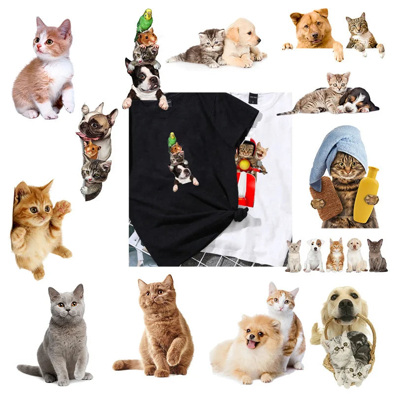 Animal Cat dog Cartoon Girl Patches Heat Trasnfer Thermal Stickers Iron-On Transfers For Clothing Print Washable