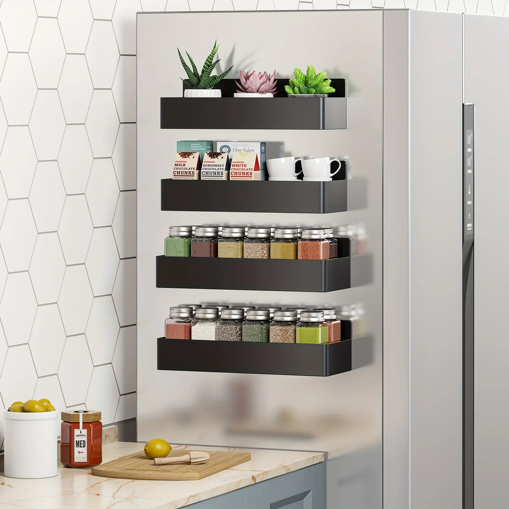 2pcs/4pcs Magnetic Storage Rack, No-Drill Wall Mounted Shelf for Kitchen & Bathroom. Multipurpose & Space-Saving Organizer.