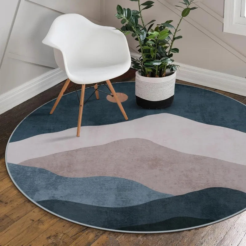 Large Round Geometric Landscape Area Rug Green Mountain Layers Living Room Bedroom Modern Decor Carpet  Home Decoration