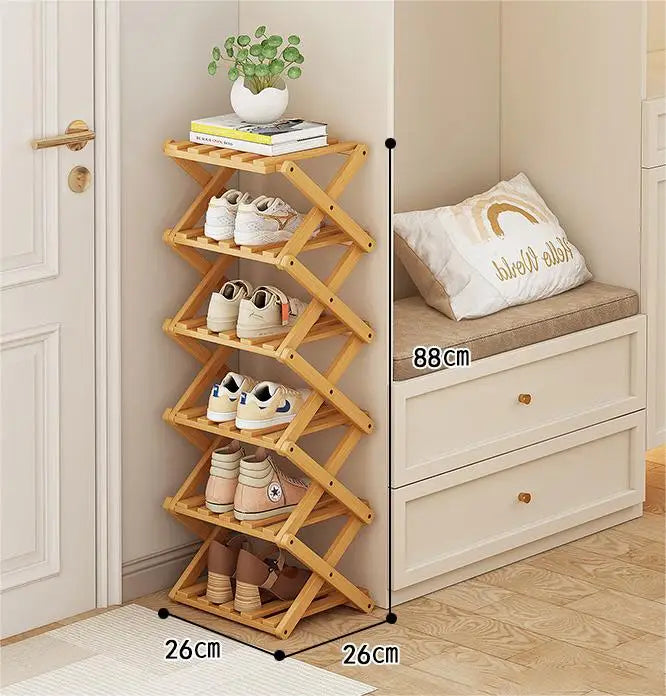 Simple Bamboo Installation-Free Shoe Rack 2-6 Tier Household Multifunctional Storage Rack Living Room Bedroom Shoe Shelf
