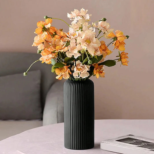 Striped Decorative Vase — Ceramic-Look Flower Display