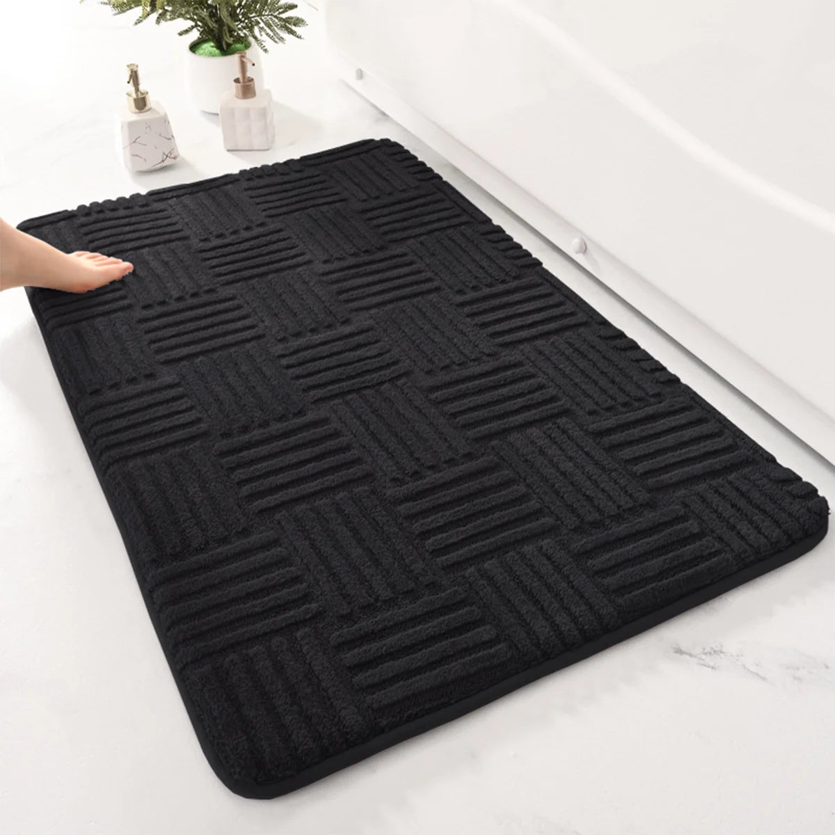 Simple bathroom absorbent floor mat thick striped toilet mat shower room non-slip foot mat dirt-resistant entrance mat