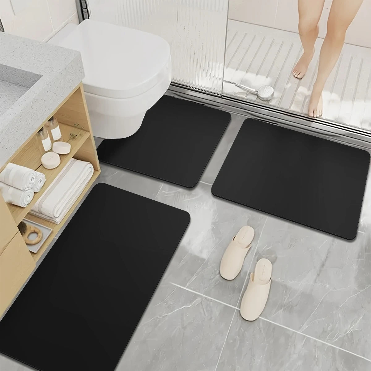 Home bathroom three-piece set diatomaceous earth anti-slip mat toilet absorbent mat shower mat doormat