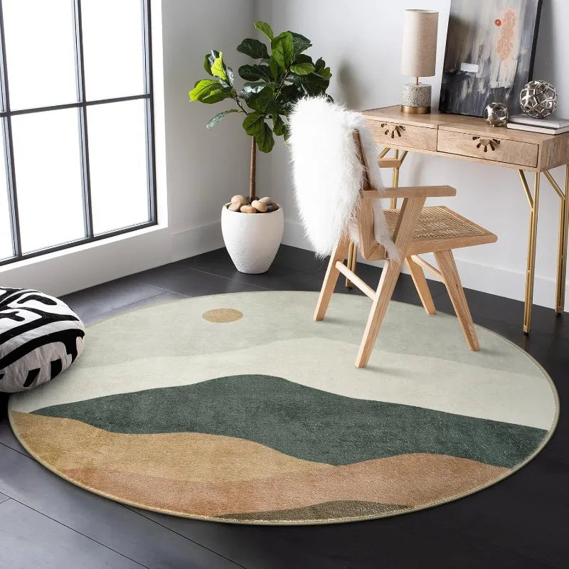 Large Round Geometric Landscape Area Rug Green Mountain Layers Living Room Bedroom Modern Decor Carpet  Home Decoration