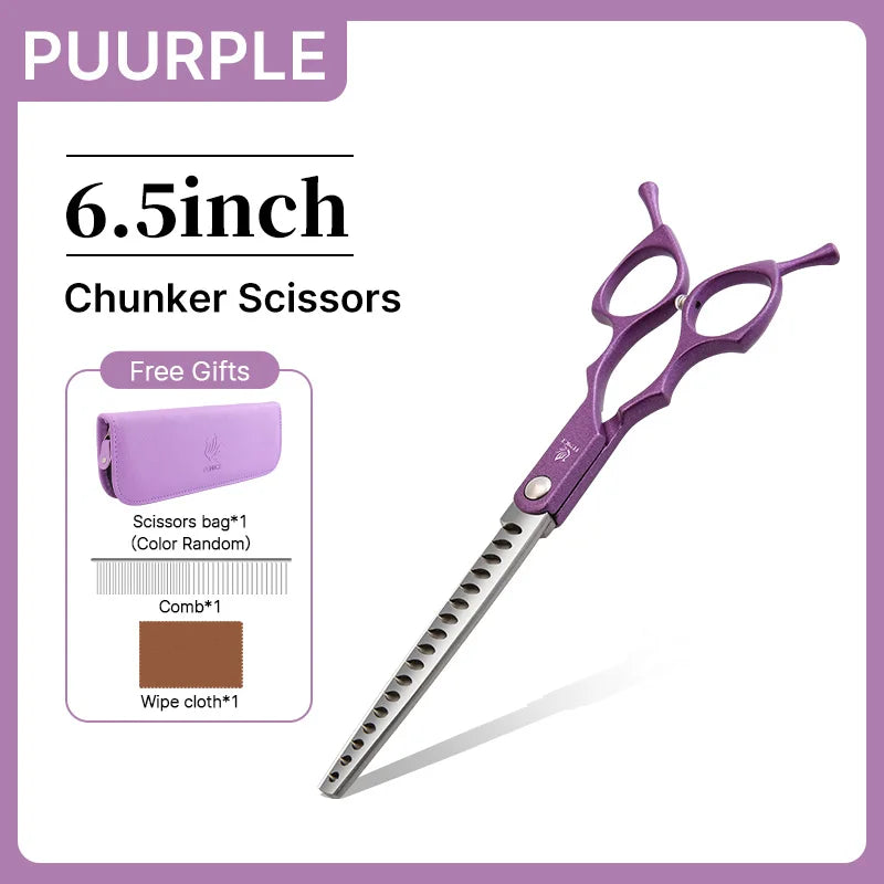 Fenice 6.5 inch Professional Pet Grooming Cutting Curved Thinning Chunker Scissors Shears Set Kit for Groomer Household Use