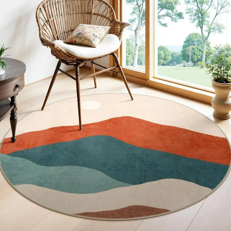 Large Round Geometric Landscape Area Rug Green Mountain Layers Living Room Bedroom Modern Decor Carpet  Home Decoration
