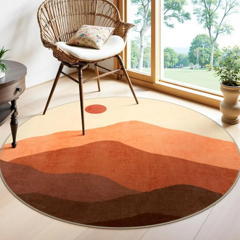 Large Round Geometric Landscape Area Rug Green Mountain Layers Living Room Bedroom Modern Decor Carpet  Home Decoration