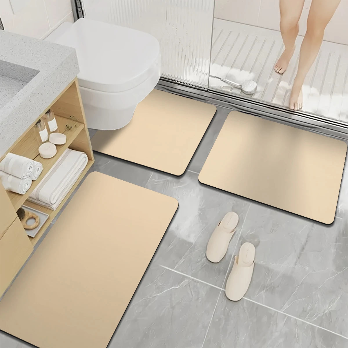 Home bathroom three-piece set diatomaceous earth anti-slip mat toilet absorbent mat shower mat doormat