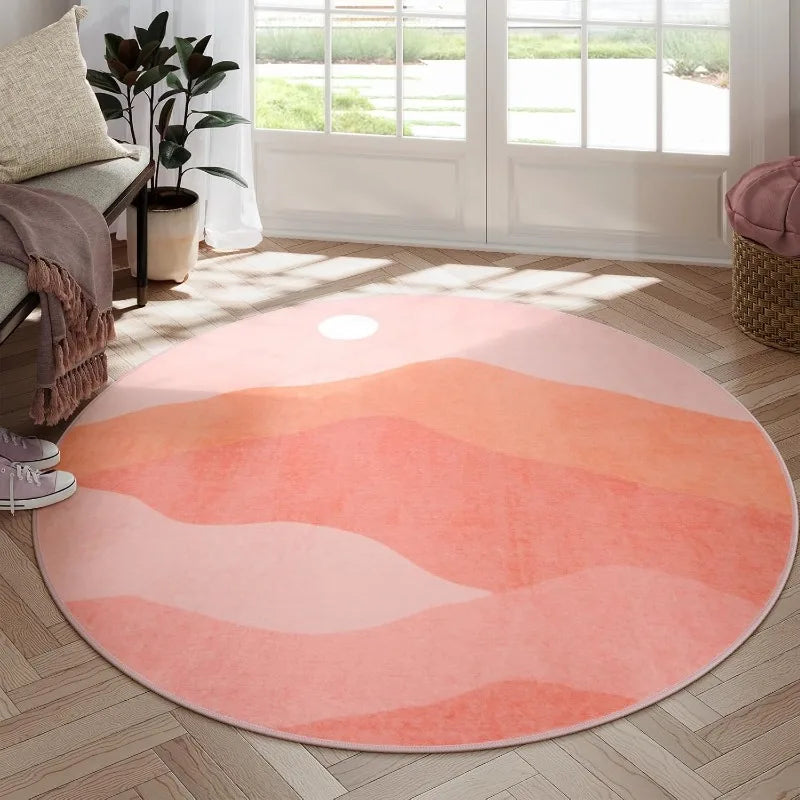 Large Round Geometric Landscape Area Rug Green Mountain Layers Living Room Bedroom Modern Decor Carpet  Home Decoration
