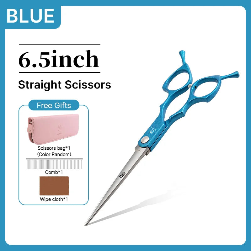 Fenice 6.5 inch Professional Pet Grooming Cutting Curved Thinning Chunker Scissors Shears Set Kit for Groomer Household Use