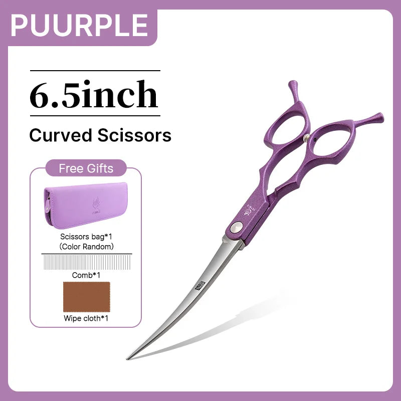 Fenice 6.5 inch Professional Pet Grooming Cutting Curved Thinning Chunker Scissors Shears Set Kit for Groomer Household Use