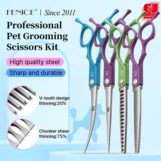 Professional Pet Grooming Scissors Set — Curved & Thinning Shears