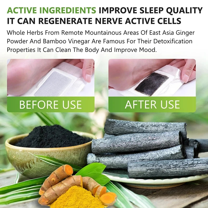 Natural Ginger Bamboo Detox Foot Patches Detoxification Body Toxins Cleansing Slimming Stress Relief Feet Pads Beauty Health