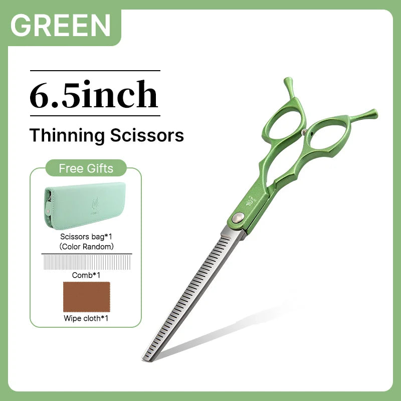 Fenice 6.5 inch Professional Pet Grooming Cutting Curved Thinning Chunker Scissors Shears Set Kit for Groomer Household Use