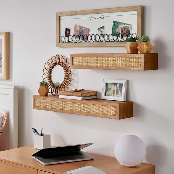 StyleWell Natural Wood Floating Wall Shelves Set of 2