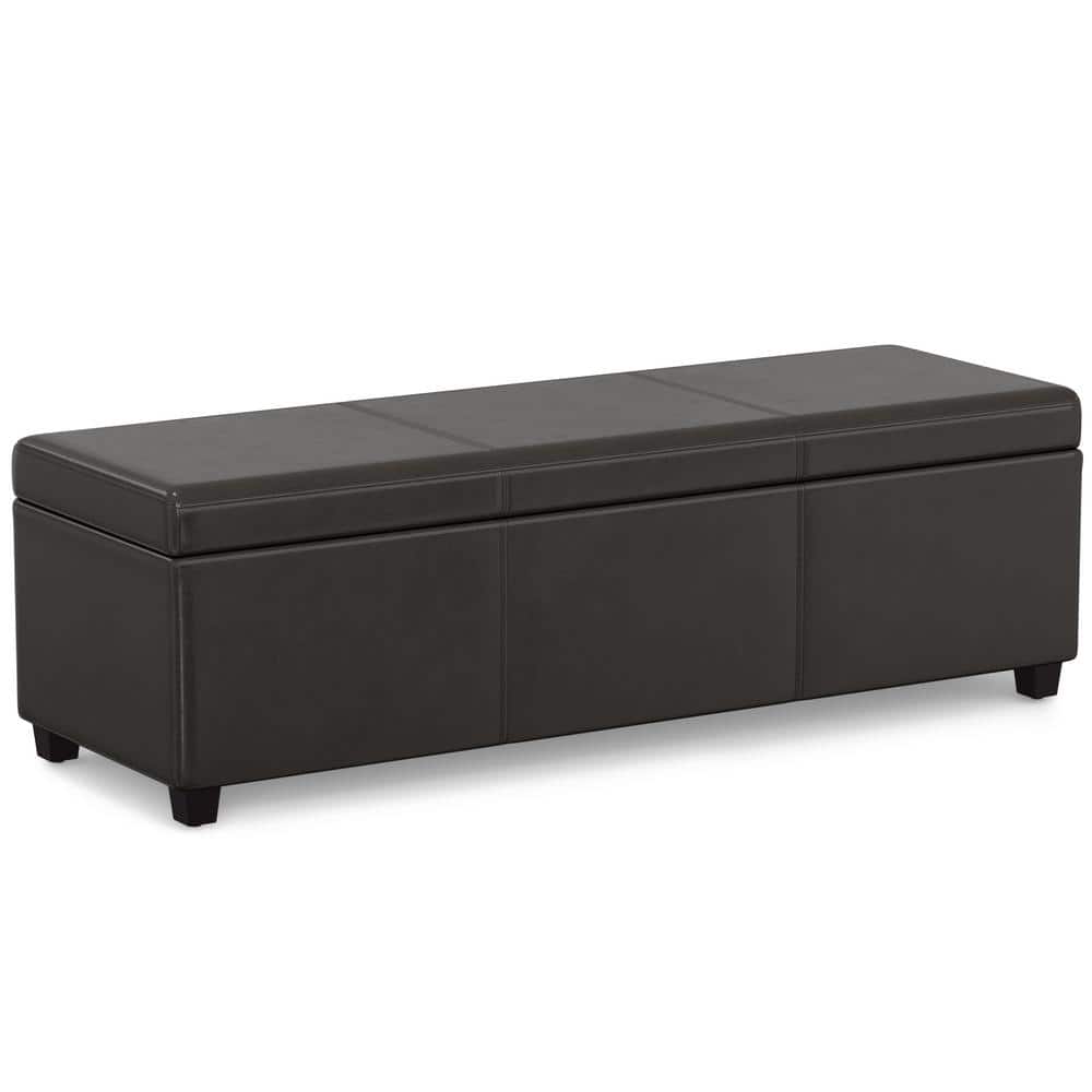 Simpli Home Avalon Vegan Leather Storage Ottoman Bench