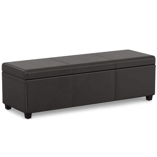 Simpli Home Avalon Vegan Leather Storage Ottoman Bench