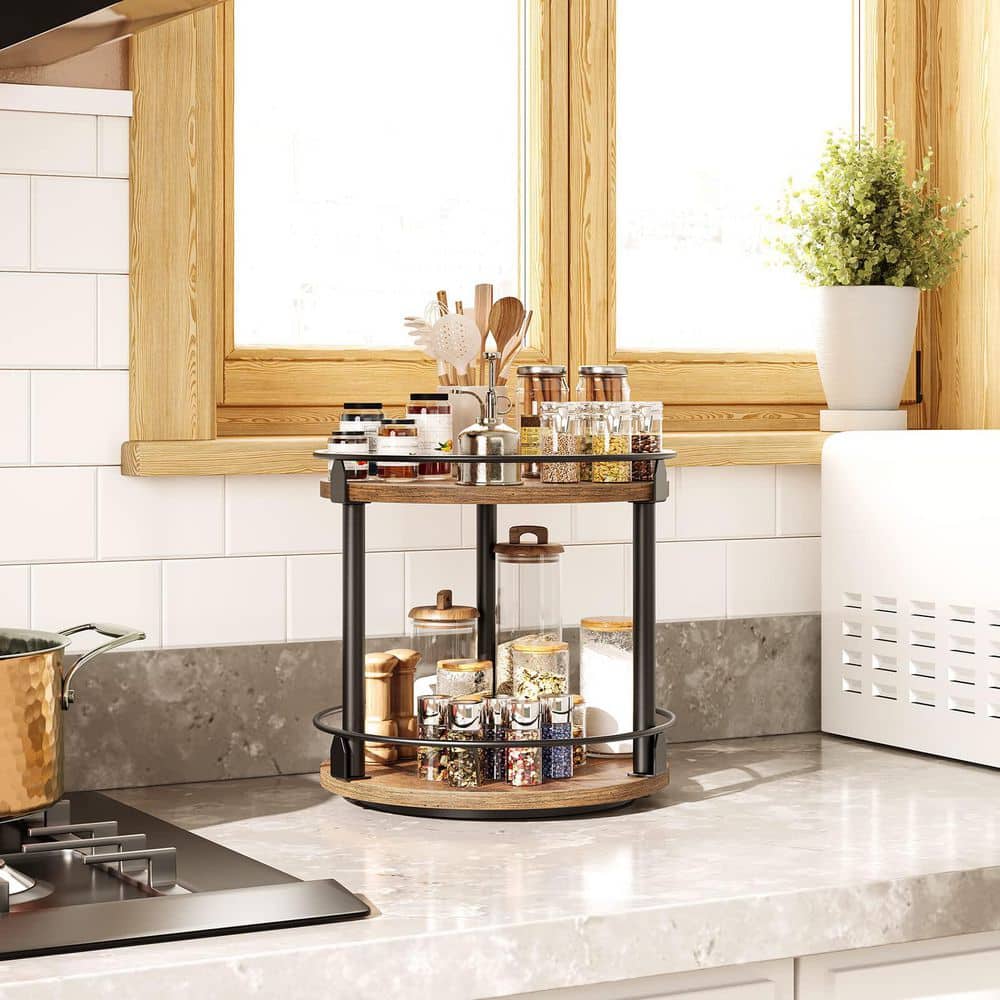 Wudkey 2-Tier Rotating Spice Rack Rustic Brown