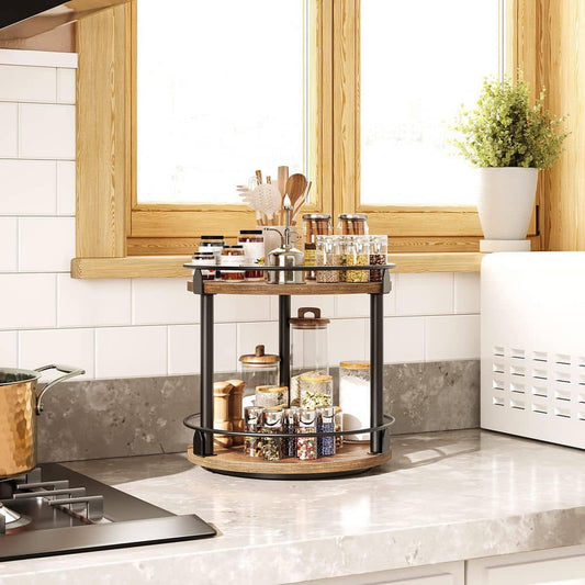Wudkey 2-Tier Rotating Spice Rack Rustic Brown